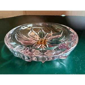 Vintage Savoir Vivre Pink Glass  Floral Embossed Round Trinket Dish 5 inch